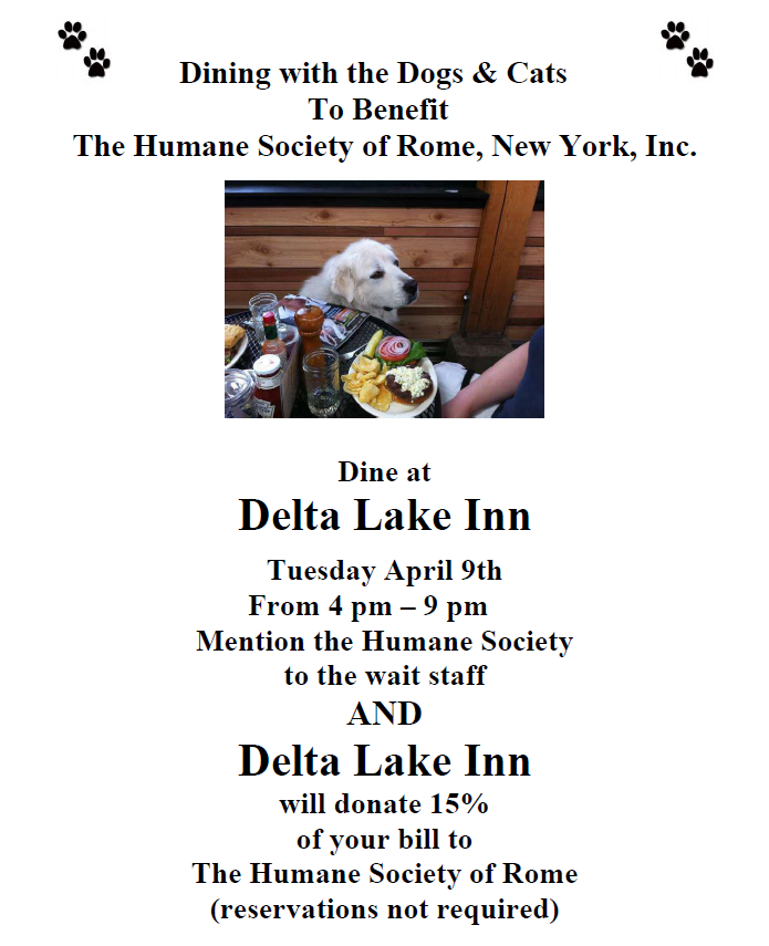 Dining for Dogs and Cats Too @ Delta Lake Inn