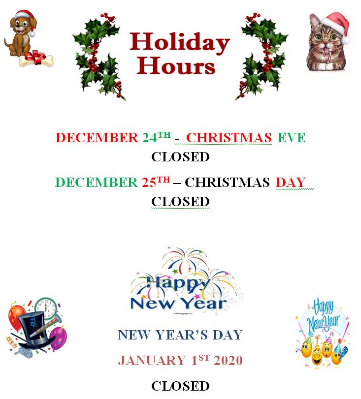 Closed Christmas Eve & Christmas Day