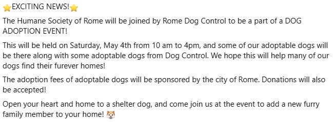 Dog Adoption Event @ Kennedy Arena